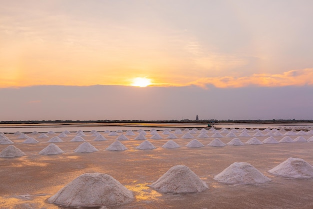 Sunset salt farming Naklua w przybrzeżnych, prowincjach Phetchaburi w Tajlandii, Landscape