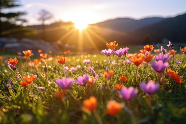 Sunset Serenade Orange Wildflowers Dancing in the Evening Glow Generatywna sztuczna inteligencja