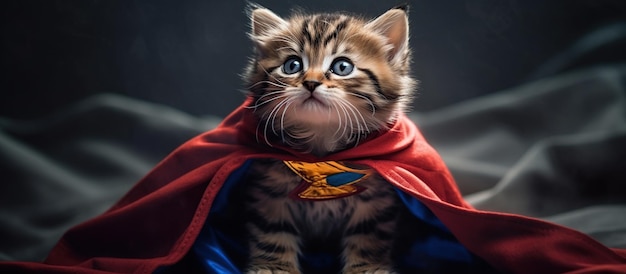 Super kotek z peleryną wyglądającą jak bohater Generative AI
