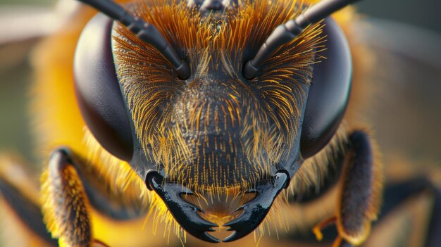 Zdjęcie super makro fotografia pszczoła twarz zbliżenie urocze wyrażenia szczegółowe tło