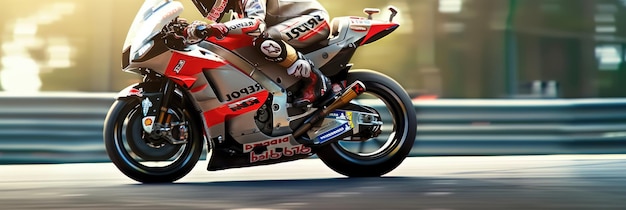 Zdjęcie super motocykl wyścigowy na torze obwodowym podczas jazdy z dużą prędkością aig