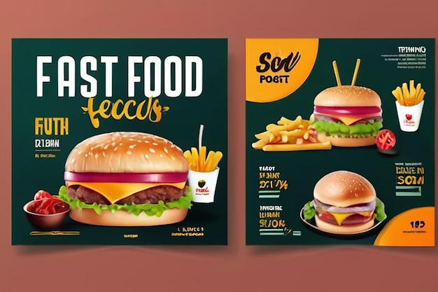 Super smaczny fast food w mediach społecznościowych szablon post zdrowy i smaczny banner jedzenia