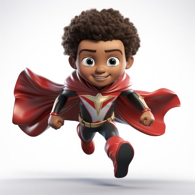 superbohater afro chłopiec z peleryną 3d rendering