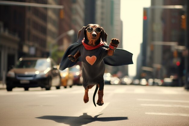 Superbohater Dachshund Potężny Pies Obrońca ulic