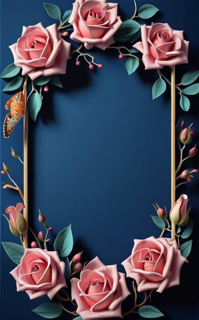 Superior Floral Frame Blue Elegance Background ai wygenerowany obraz