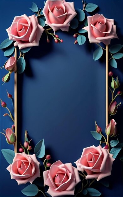 Superior Floral Frame Blue Elegance Background ai wygenerowany obraz