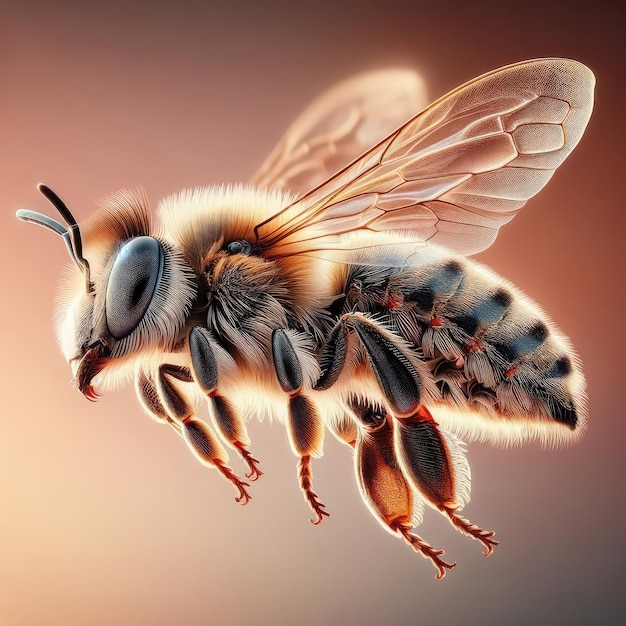 Supermacro 5x zbliżenie pszczoły w trakcie lotu