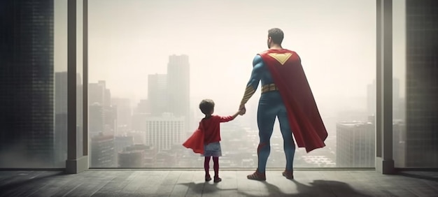 Zdjęcie superman ze swoim synem generative ai