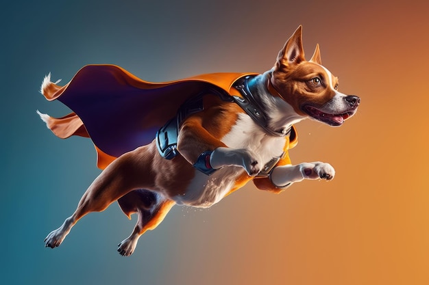 Superpet Dog jako superbohater z tłem peleryny Stworzony Generative Ai