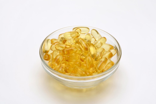 Suplement Diety Omega 3 W Szklanej Misce Zbliżenie