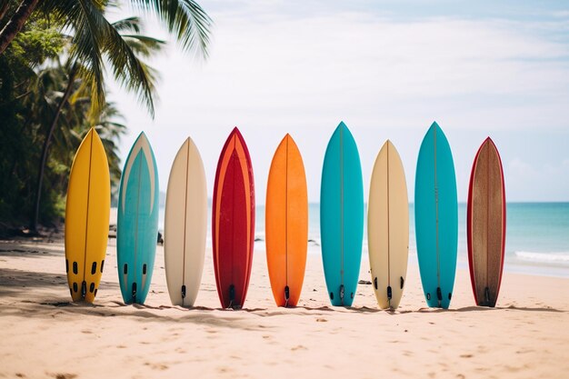 Surf39s Up Kolorowe deski do surfowania na tropikalnej plaży