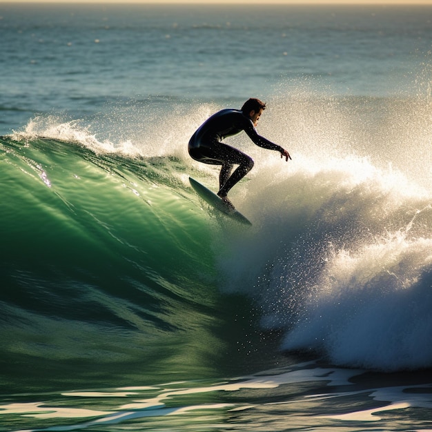 Surfer jedzie na fali w oceanie.