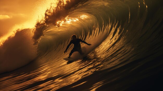 Zdjęcie surfer jeżdżący na falach, boarder, zdjęcie wygenerowane