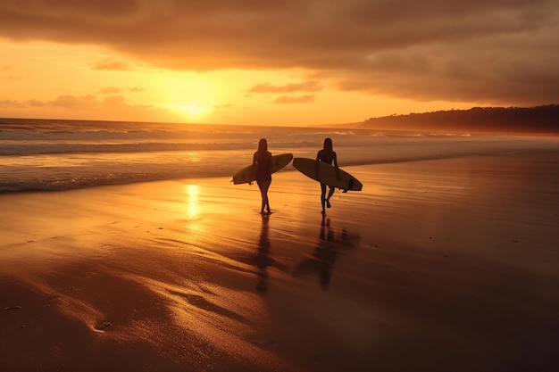 Surfowanie o zachodzie słońca Młody człowiek Jazda na fali o zachodzie słońca Outdoor Aktywny styl życia Generująca sztuczna inteligencja