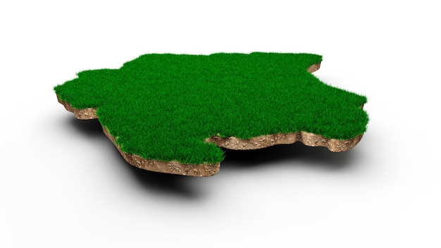Surinam Mapa przekrój geologii ziemi gleby z zieloną trawą i teksturą gruntu skalnego 3d