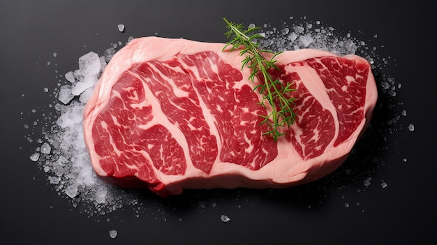 Surowe świeże mięso Ribeye steak entrecote z czarnego Angus Prime mięsa na ciemnym tle