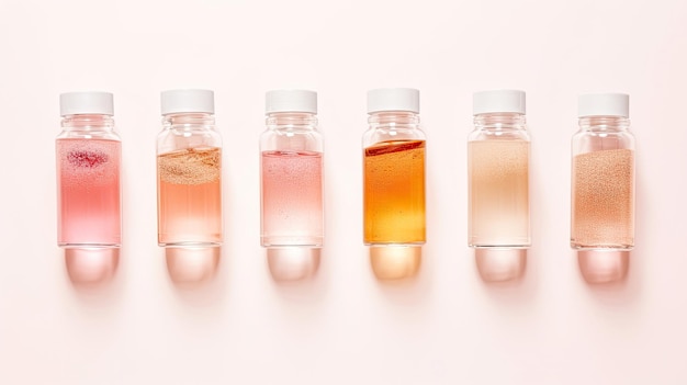 Zdjęcie surowica na szalkach petriego na jasnobeżowym tle koncepcja badań kosmetycznych
