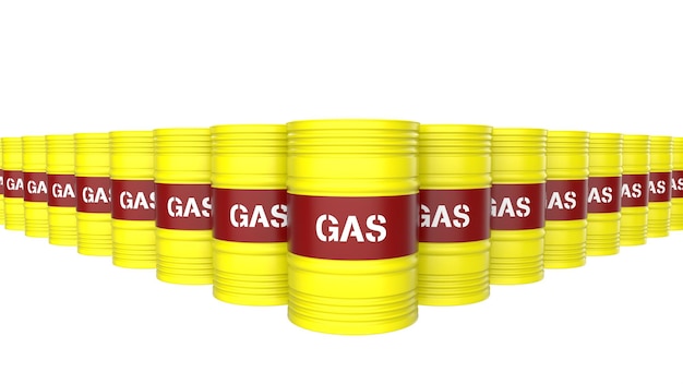 Zdjęcie surowy żółty metaliczny pojemnik na ropę na białym tle do wykorzystania jako ilustracja renderowania 3d zasobów