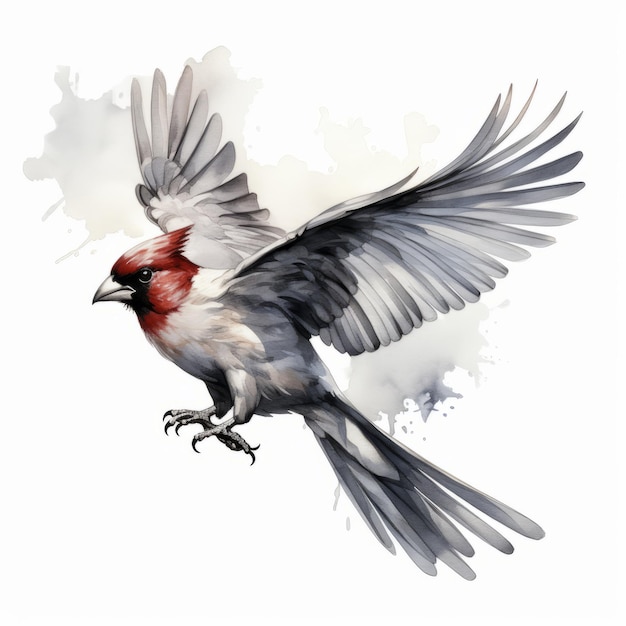 Surrealistyczna akwarela ilustracja latającego ptaka kardynała