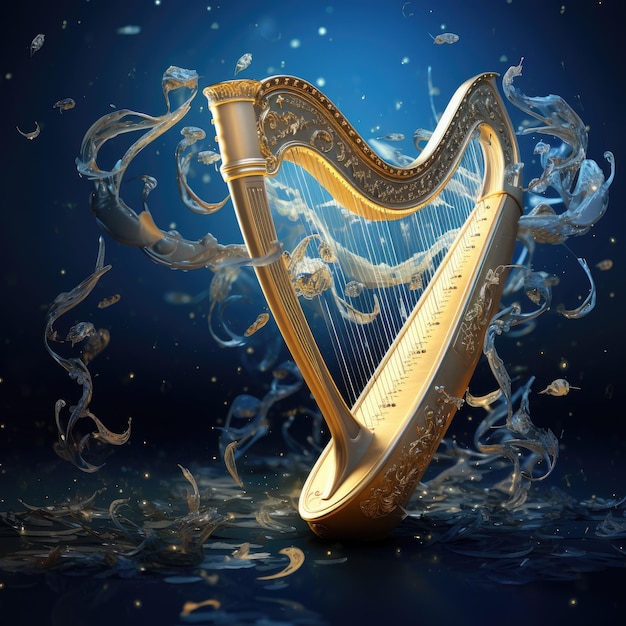 Surrealistyczna harfa z pływającymi nutami