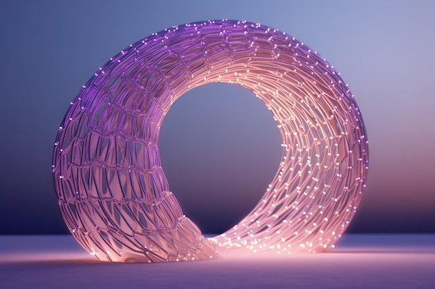 Surrealistyczna krystaliczna brama lub łuk Fikcyjna architektura lub obiekt sci-fi na pustyni