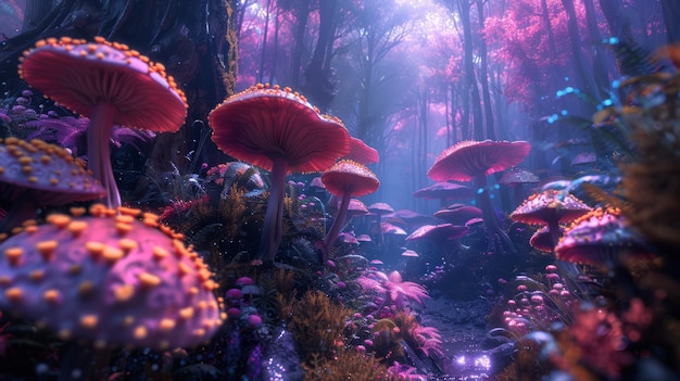 Surrealistyczna obca flora w pozaziemskim lesie