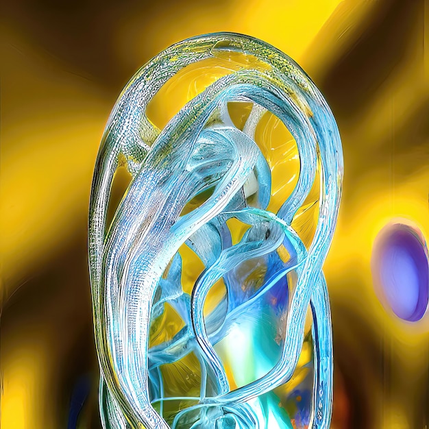 Zdjęcie surrealistyczna szklana figura z falistymi odbiciami i kreatywnym projektem