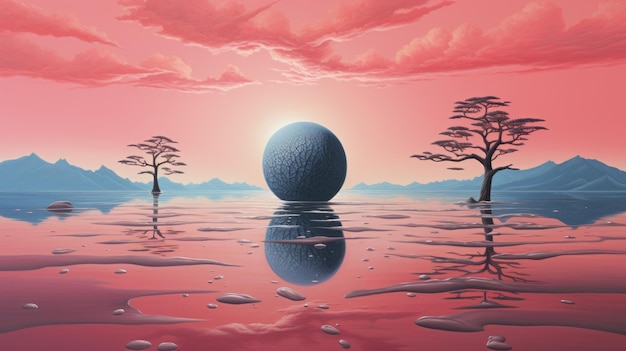 Zdjęcie surrealistyczne globalne ocieplenie realistyczna 3d sztuka abstrakcyjnej niebieskiej kuli w stylu iluzji optycznej