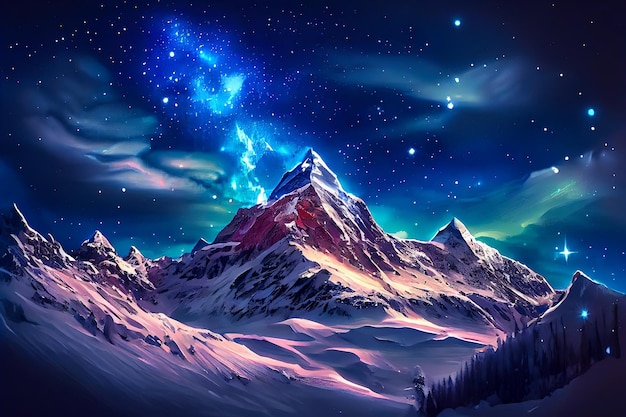 Surrealistyczne górskie tło na tle nocnego nieba Generacyjna sztuczna inteligencja