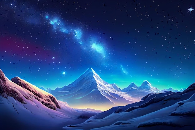 Surrealistyczne górskie tło na tle nocnego nieba Generacyjna sztuczna inteligencja