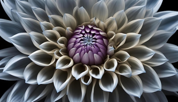 Surrealistyczne makro ciemny chrom niebieski kwiat dalia na czarnym tle