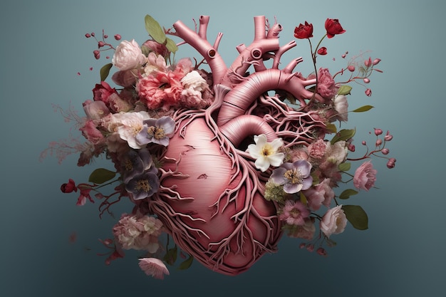 Surrealistyczne serce z kwiatami Wiktoriańska okładka książki o tematyce Walentynek