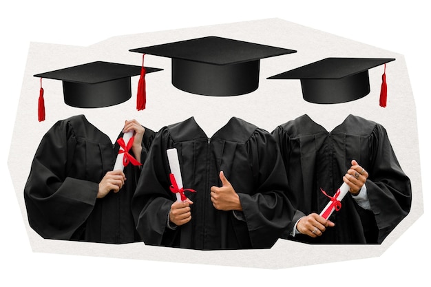 Surrealistyczny absolwent png studenci naklejka abstrakcyjna edukacja remiksowane media przejrzyste tło