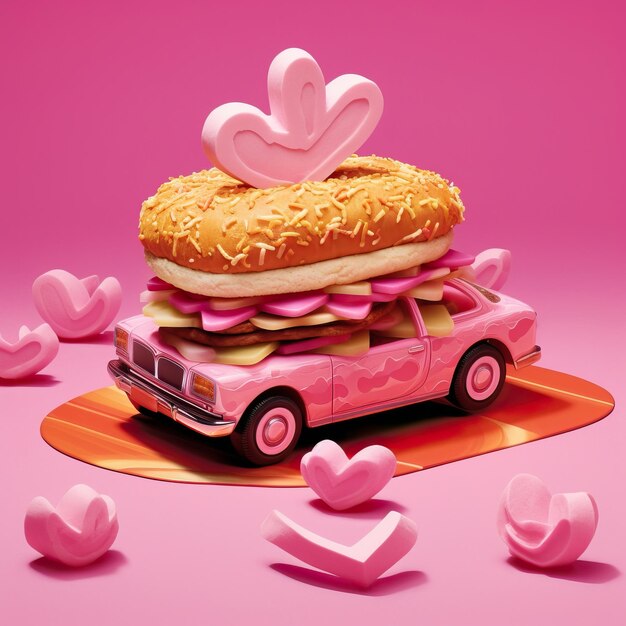 Surrealistyczny hamburger z odniesieniami do franczyzy Barbie na białym tle Białe tło HD Pho