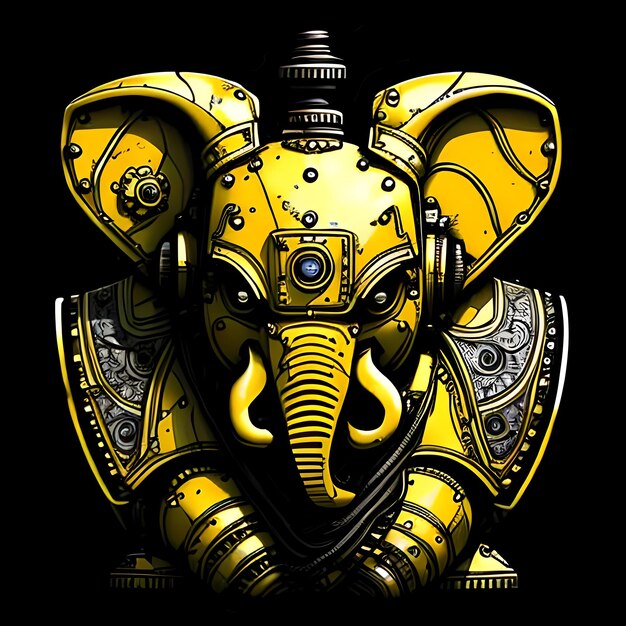 Surrealistyczny metalowy Ganesha na czarnym tle