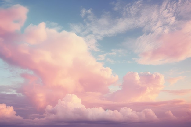 Zdjęcie surrealistyczny podium chmur na świeżym powietrzu na niebieskim niebie różowy pastel miękkie, pluchaste chmury z pustą przestrzenią