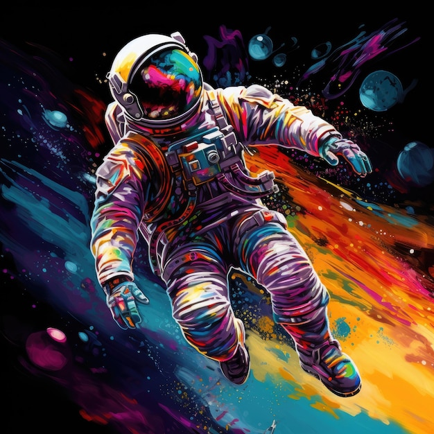 Surrealistyczny spacer kosmiczny z żywymi kolorami przestrzeni