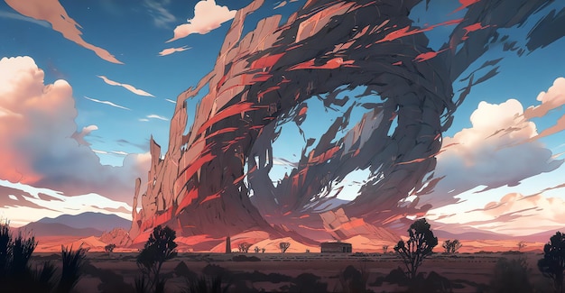 Surrealistyczny widok skręconej formacji skalnej w stylu animel