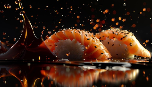 Sushi i łosoś na ciemnym tle