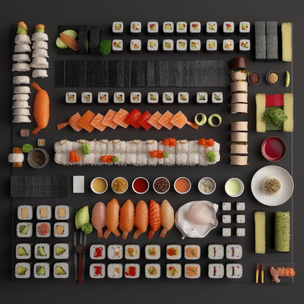 Sushi menu jedzenia widok z góry japońska kultura koncepcja