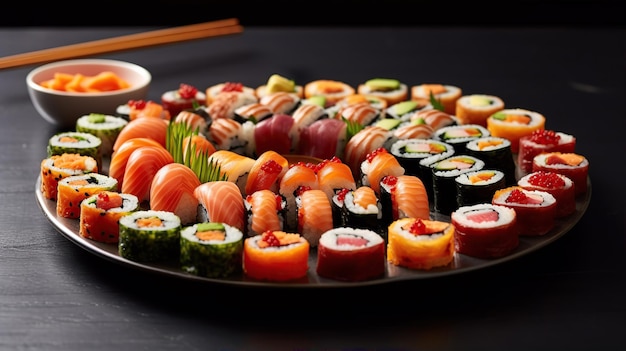 Sushi menu Roll z łososiem awokado ogórkiem Japońskie jedzenie