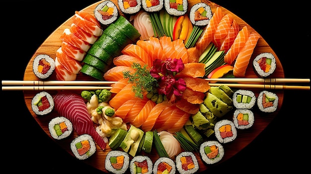 Sushi menu Roll z łososiem awokado ogórkiem Japońskie jedzenie