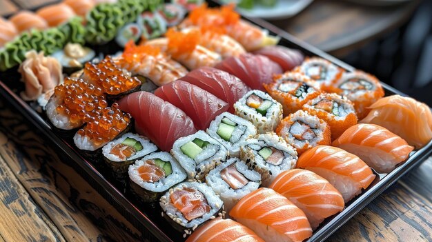 Sushi na drewnianej tacce