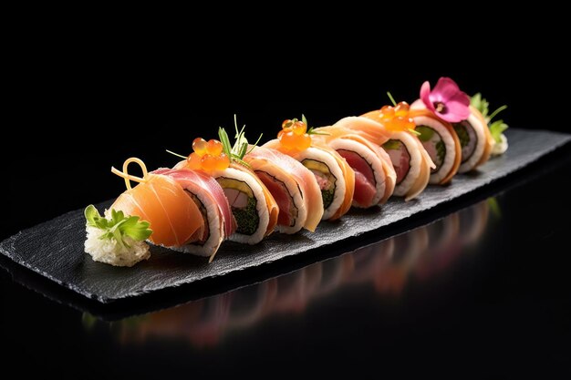 Sushi na plasterku z czarnego łupka
