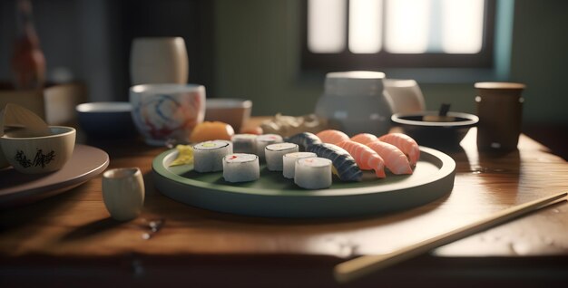 Sushi_on_the_table_super_realistic_cinematic japońskie jedzenie