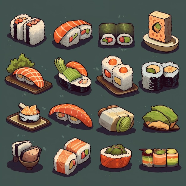 Sushi płaska ilustracja wektorowa kreskówka