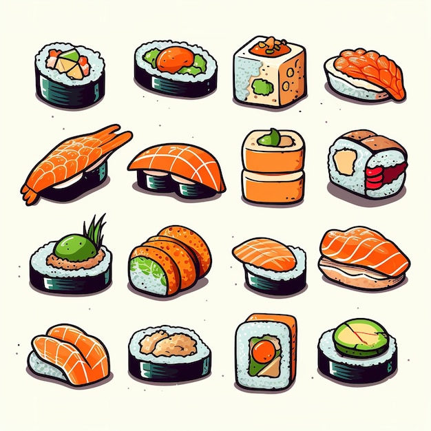 Sushi płaska ilustracja wektorowa kreskówka