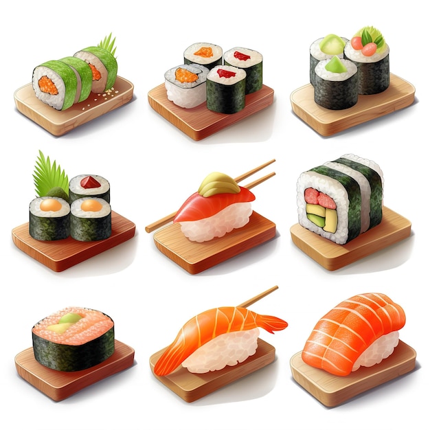 Sushi płaski wektor ilustracja kreskówka