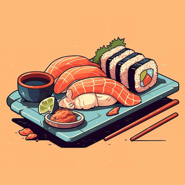 Sushi płaski wektor ilustracja kreskówka