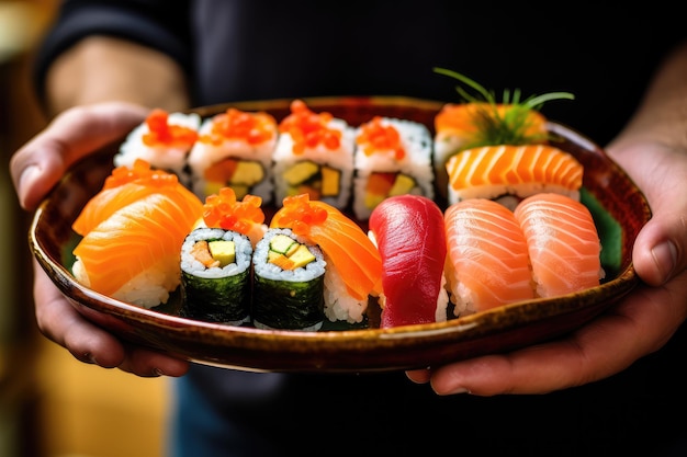 Sushi Plate Fish Maki Rolls Japan Seafood Sushi Set Azjatycka kolacja Tradycja Nigiri Susi